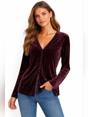 Nina Picalino Brown Velvet Button-Up Blouse Top Size 6 Vintage Friends‎ Gothic